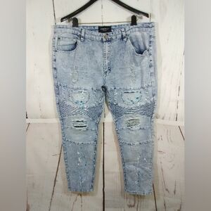 Victorious Jeans Mens 38x32 Acid Wash Paint Splatter Ripped Hip Hop Y2K Street
